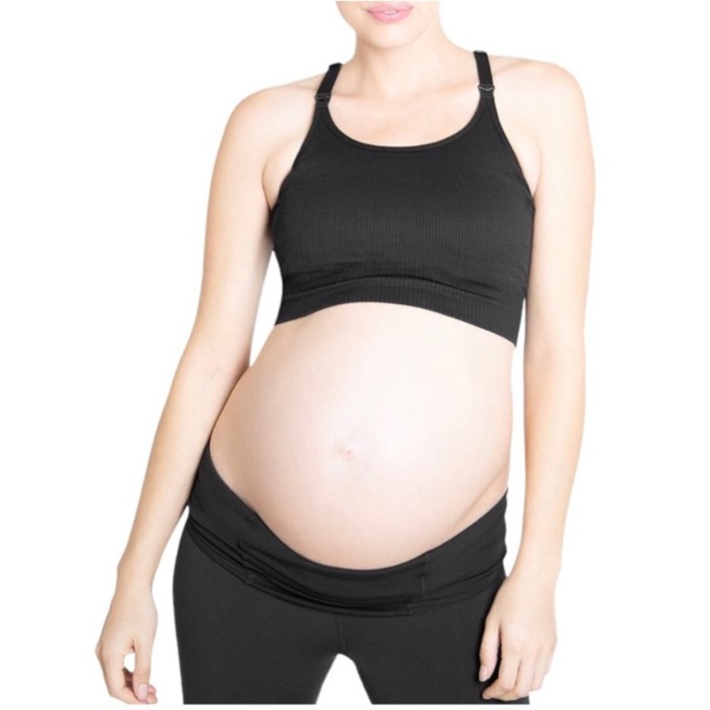 Ingrid & Isabel Black Longline Ribbed Nursing Sports Bra Size Small